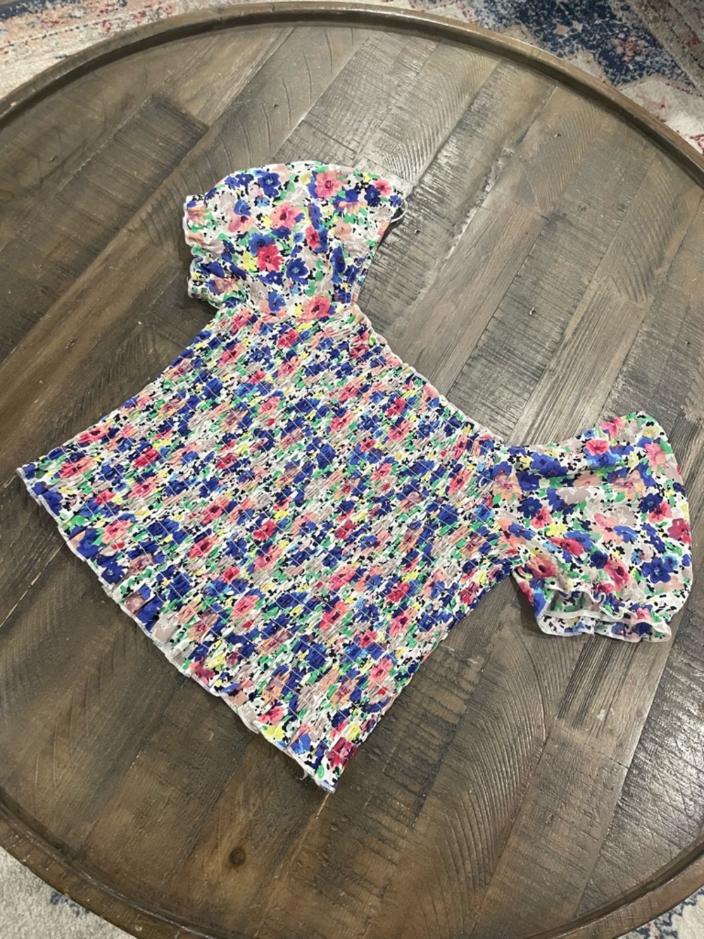 miami Floral Smocked Puff-Sleeve Top - Pink, Blue & Green